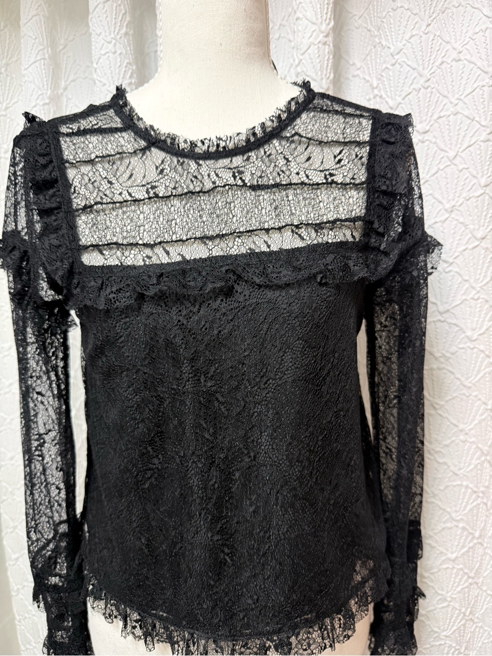 Zara Black Lace Long-Sleeve Top